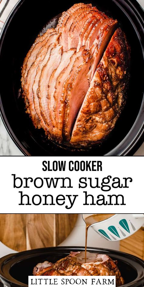 Brown Sugar Honey Glaze, Slow Cooker Ham Recipes, Ham Recipes Crockpot, Honey Baked Ham Recipe, Sugar Ham, Spiral Cut Ham, Brown Sugar Ham, Ham Recipes Baked, Ham Glaze Recipe