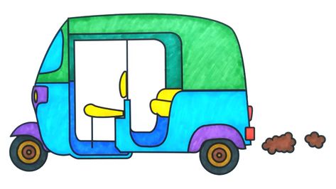 Autorickshaw Drawing, Transport Craft, Auto Rickshaw, Mind Maps, Preschool Arts And Crafts, Kids Clipart, Cute Cartoon Drawings, Frozen Birthday, Color Pencil