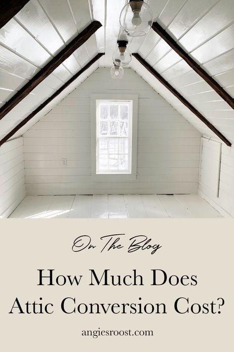 Have you ever considered converting your attic into a functional space? Attic conversions are a great way to add value and square footage to your home. The cost of an attic conversion, however, can vary greatly depending on the size of your attic, the materials used, and the type of conversion you want. On our blog, we break down the costs of finishing our unfinished attic. Cape Cod Attic Remodel, Bungalow Attic Conversion Ideas, Two Bedroom Attic Plans Layout, Attic Over Garage Conversion, Pitched Roof Garage Conversion, Remodel Attic Space, Renovate Attic Space, Attic Office Renovation, Above Garage Attic Conversion