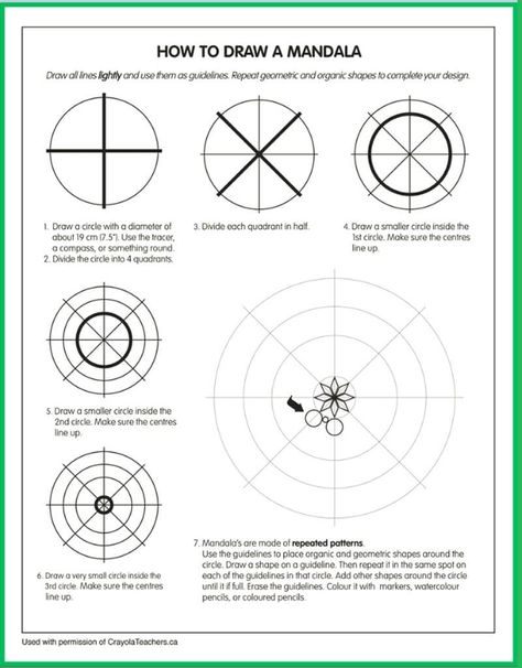 Drawing Mandala Ideas, Diy Mandala Stencil, Mandala Art Tutorial How To Draw, Diy Mandala Drawing, How To Mandala, Drawing A Mandala, How To Paint A Mandala, How To Do Mandala Art, Mandala How To