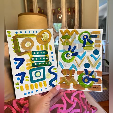 Abstract Art Bundle Of Two Paintings! Bright Colors And Fun Design. Add A Pop Of Color To Your Wall With These Fun Paintings. It Is An Original Painting On A 5”X7" Heavyweight, Watercolor Paper. The Paper Is Nice And Durable And Easy To Frame. The Paintings Will Ship Safely Sealed In A Plastic Sleeve In Between Two Backing Boards That Is Inserted Into A Flat Shipping Box. If You Have Any Questions At All, Don't Hesitate To Ask! :) Frame Not Included. Carolinecromerart 5x7 Painting, Big Eyes Paintings, Fun Paintings, Two Paintings, Deer Painting, Barn Painting, Stick Art, Pop Art Canvas, Fire Art