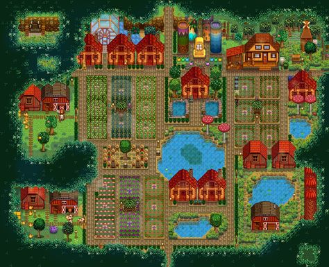 Stardew Forest Farm, Forest Layout, Minecraft Farm Ideas, Stardew Farms, Forest Farm, Stardew Valley Tips, Stardew Valley Layout, Stardew Valley Farms, Forest Map