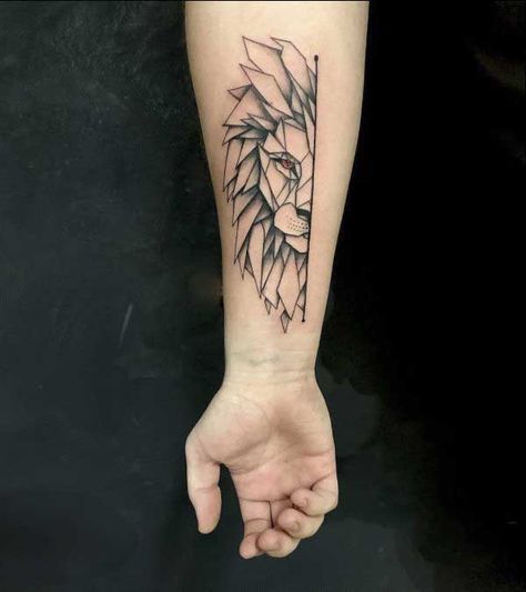 24 Small Lion Tattoo Designs and Ideas | PetPress Simple Lion Tattoo, Lion Shoulder Tattoo, Small Lion Tattoo, Geometric Lion Tattoo, Tattoo Lion, Mens Lion Tattoo, Geometric Lion, Lion Tattoos, Lion Head Tattoos