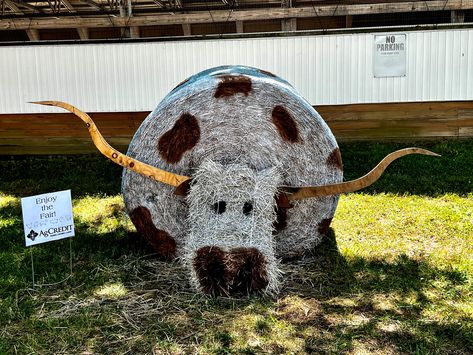 Haybale Decorating Contest, Fall Painted Hay Bale Ideas, Fall Straw Bale Display, Farm Petting Zoo Ideas, Farm Halloween Decor, Hay Bale Painting Ideas, Fair Decorations Ideas, Round Bale Decorating Ideas, Christmas Hay Bales