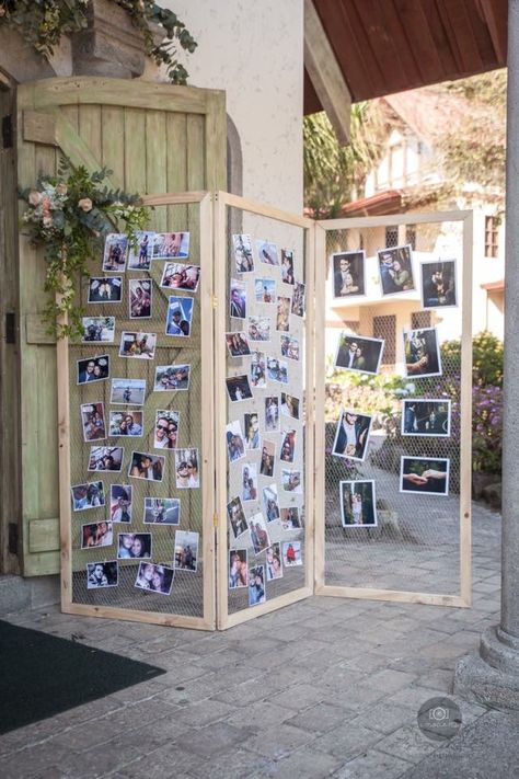 Large Photo Display Ideas For Party, Picture Wall Ideas Party, Navy Blue Deck, Class Reunion Decorations, Boho Deck, Sea Glass Wedding, Fall Deck, Back Deck Decorating Ideas, Reunion Decorations