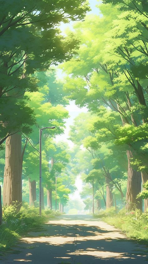 #animewallpaper #trees #mobilewallpaper #freewallpaper Cute Trees Wallpaper, Anime Tree, Village Road, Tree Wallpaper, Free Wallpaper, Mobile Wallpaper, Drawing Ideas, Pretty Things, Anime Wallpaper