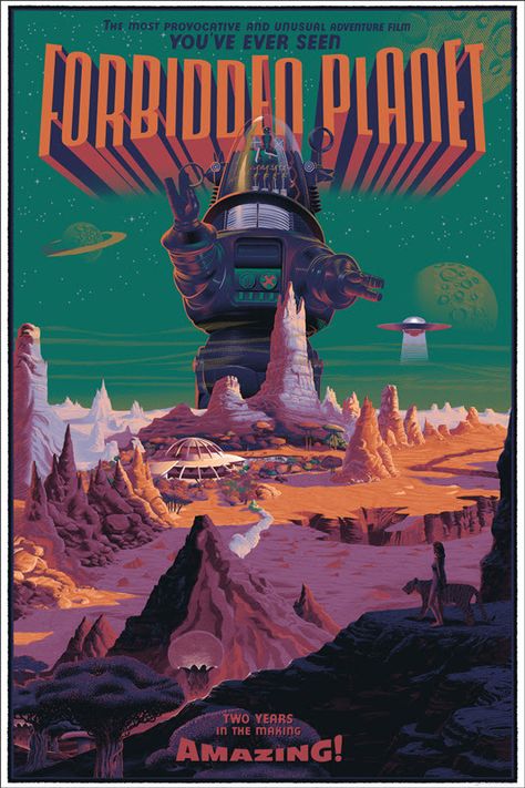 THE ART OF LAURENT DURIEUX (Part 2) Forbidden Planet Mondo Movie poster Science Fiction Kunst, Mondo Posters, Science Fiction Movie Posters, Planet Poster, Film Vintage, Forbidden Planet, Classic Sci Fi, Sci Fi Films, Plakat Design