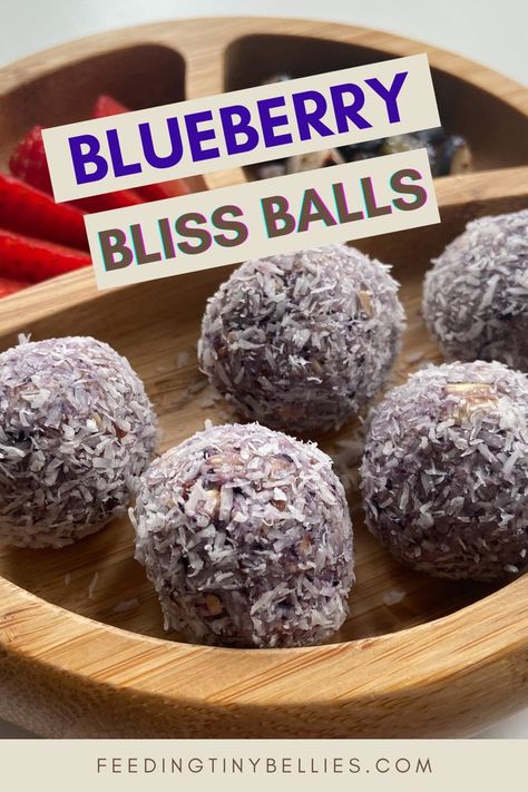 Blueberry Bliss Balls Homemade Baby Snacks, Baby Meal Plan, Blueberry Snacks, Vegan Energy Balls, Baby Led Weaning Breakfast, Snack Balls, Easy Baby Food Recipes, Creative Snacks, Blueberry Breakfast