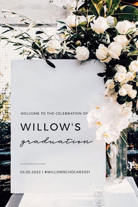 ELLERY MINIMALIST GRADUATION PARTY WELCOME SIGN PRINTABLE TEMPLATE Aesthetic Graduation Party Food, Minimalistic Graduation Party Decor, Business Graduation Party, Intimate Graduation Party Ideas, Graduation Party Decor Aesthetic, Welcome Sign Graduation Party, Sophisticated Graduation Party Ideas, Graduation Party Aesthetic Ideas, Boujee Graduation Party