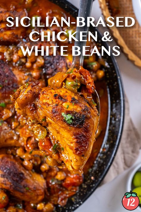 Braised Chicken Stew, Braised Chicken And Rice, French Braised Chicken, Sicilian Dinner Recipes, Chicken Sicilian, Italian Braised Chicken, Slow Cooker Sicilian Chicken Soup, Chicken Stews, Wine Braised Chicken