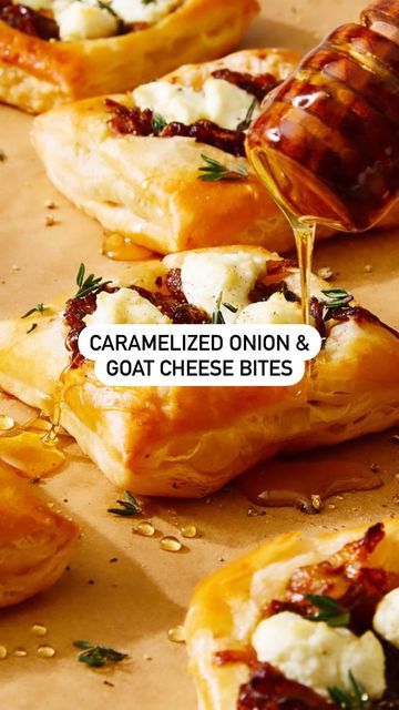 Delish on Instagram: "Name a better combo. We dare you! Caramelized Onion & Goat Cheese Bites are the perfect staple to add onto your Thanksgiving platter. See how great they are for yourself using the link in bio. 🎥 @thegarnishedpalate @itsashrev" Caramelized Onion And Goat Cheese Bites, Carmelized Onion And Goat Cheese Bites, Goat Cheese Bites, Thanksgiving Platter, Cheese Bites Recipe, Goat Cheese Appetizer, Carmelized Onions, Cheese Puff Pastry, Savory Pastry