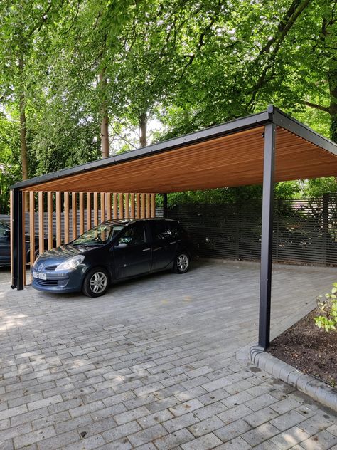 Tall Tree’s, Bedfordshire - Urban Skies Covered Car Port Ideas, Timber Carport Ideas, Car Ports Design, Covered Parking Ideas Outdoor Spaces, 3 Car Carport Ideas, Covered Parking Ideas, Car Port Ideas Carport Designs, Outdoor Car Parking Design Home, Modern Carport Ideas