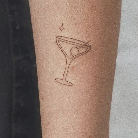 Martini Glass With Olive Tattoo, Tiny Martini Tattoo, Cosmopolitan Drink Tattoo, Small Martini Glass Tattoo, Coupe Glass Tattoo, Martini Olive Tattoo, Drink Tattoo Cocktails, Espresso Martini Tattoo, Cocktail Glass Tattoo