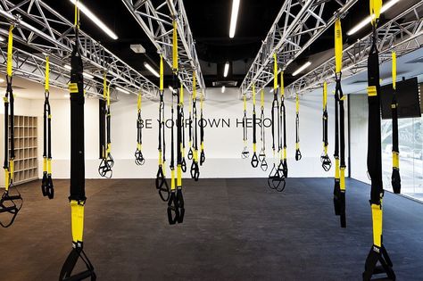 Trx Class, 4 Day Workout, Lunch Time Workout, Commercial Gym Design, Siren Design, Boutique Gym, Wall Yoga, Gym Design Interior, In Flow