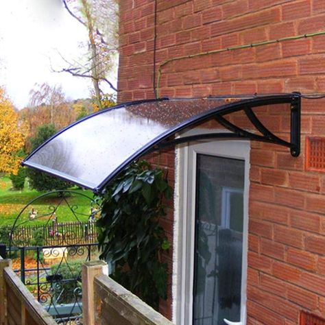 Window Rain Protection Ideas, Front Porch Canopy Ideas, Rain Cover For Patio, Balcony Canopy, Polycarbonate Canopy, Door Canopy Porch, Patio Roof Covers, Awning Over Door, Ranch Renovation