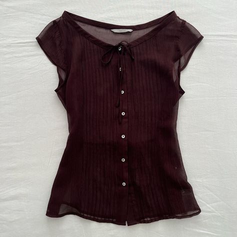 ୨ vintage wrap burgundy brown blouse ୧‬ ╴ ╴ ╴ ╴❀ ╴... - Depop Classy Shirts, Y2k Blouse, Parisian Chic Outfits, Coquette Fairy, 90s Blouse, Vintage Blouses, Dark Coquette, Fitted Blouse, Burgundy Blouse