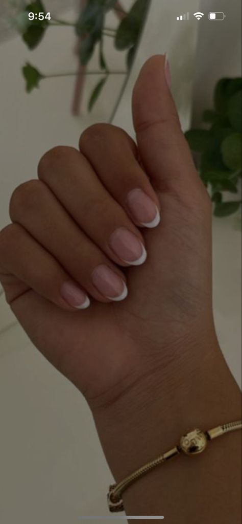 Basic Nails Acrylic Short Almond, Nail Inspo 11-12 Yo, Clean Nails Aesthetic Short, Semi Nails Ideas, French Nails Natural Nail, Minimal Nail Design Natural, Short Rounded French Tip Nails, Small Nail Designs Simple, Short Nails White Tip