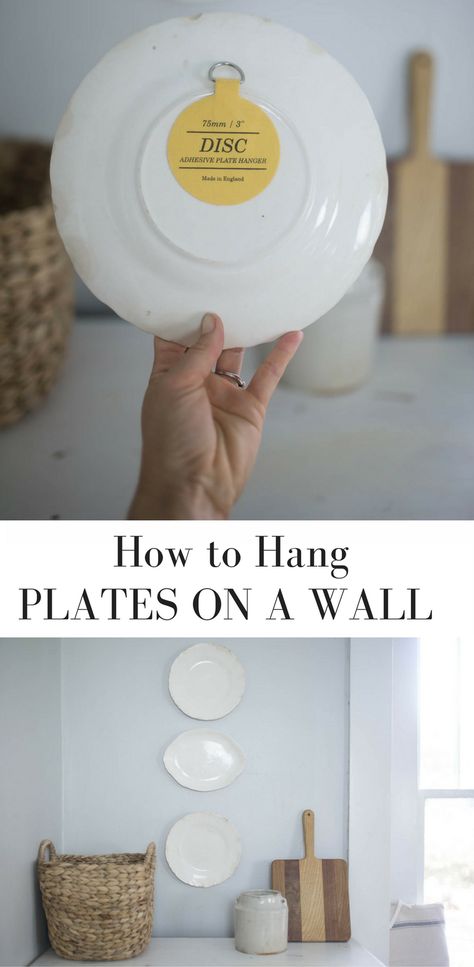 Learn how to hang plates on a wall with this simple trick.  Plates on a wall are pretty in a dining room or kitchen. Follow my simple trick below for hanging plates on a wall without plate hangers. #farmhouseonboone #platewall #farmhousedecor Dishes On Wall, Plates On A Wall, Hang Plates On Wall, Wall Diy, Plate Hangers, Plate Wall Decor, Ideas Hogar, How To Hang, Plate Decor