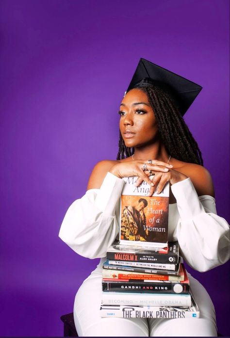 Graduate Studio Photoshoot, Communication Major Graduation Pictures, Black Nursing Graduation Pictures, Law Student Photoshoot, Paralegal Graduation Pictures, Graduation Pictures Black Women Studio, Masters Graduation Pictures Studio, Psychology Degree Photoshoot, Studying Photoshoot