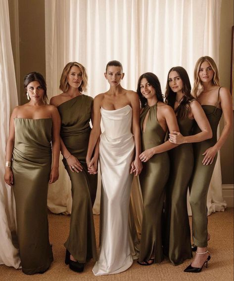 // t h e b r i d e s m a i d s Wedding Ideas 2024, Fall Bridesmaids, Modern Bridesmaid, Fall Bridesmaid Dresses, Custom Bridesmaid Dress, Bridesmaid Colors, Bridesmaid Inspiration, Green Bridesmaid, Bridesmaid Dress Colors