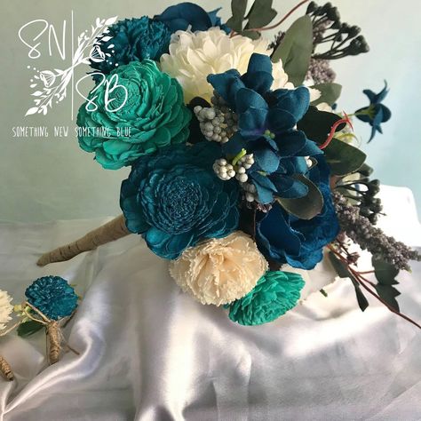 Something New Something Blue on Instagram: “Teal Blue Sola wood Bridal Bouquet . Every bouquet has a story . Tell us the story behind your bridal bouquet in the comment section…” Teal Wedding Theme, Ocean Wedding Theme, Toss Bouquet, Dyed Flowers, Wood Flower Bouquet, Bridesmaids Bouquet, Winter Bouquet, Rustic Bouquet, Prom Flowers