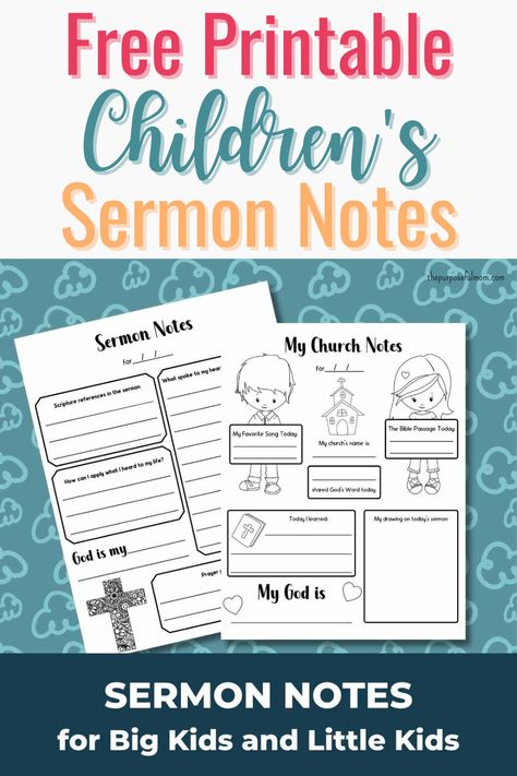 Sermon Notes for Kids Free Printable - The Purposeful Mom Christmas Sermon Notes For Kids, Sermon Notes For Kids, Thanksgiving Bible Lesson, Free Sermons, Sunday School Games, Childrens Sermons, Sunday Sermons, Biblical Encouragement, Bible Study Guide