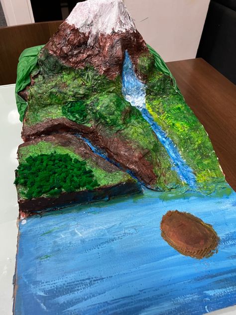 Landforms school science project -Primary school Landforms Diorama, Landforms Model Projects, Lake Diorama, Landform Diorama, Plants Science Experiments, Landform Projects, Volcano Model, Cursive Letters Fancy, Science Exhibition Projects