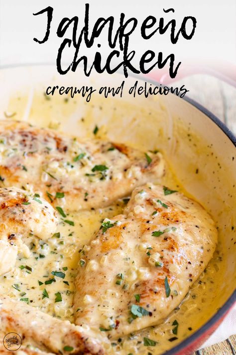 These Creamy Jalapeño Chicken Breasts will make your tastebuds tingle with excitement. The star is the creamy jalapeño sauce that coats the juicy chicken breasts. It's a simple recipe but packs a punch of flavor that will leave you wanting more. The creaminess of the sauce balances the heat from the jalapeños, adding a little kick to the chicken without going overboard. Perfect for your family dinner. Serve it with rice, pasta, or even on its own with a side salad. Jalepeno Chicken Recipes, Spicy Chicken Breast Recipes, Mexican Chicken Breast, Jalapeno Chicken Recipes, Split Breast Chicken Recipes, Chicken Breast Pasta, Spicy Chicken Breast, Garlic Sauce For Chicken, Chicken And Cheese Recipes