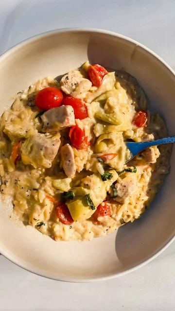 Christina Klapper RDN | Healthy & Easy Recipes on Instagram Feta Orzo, Chicken Substitute, Chicken Feta, Healthy Easy Recipes, Season Recipes, Easy Foods, One Pan Chicken, Ceramic Baking Dish, Healthy Bites