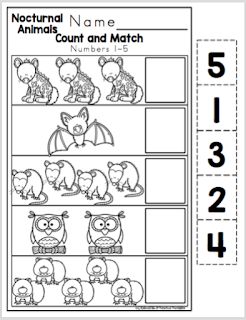 Nocturnal Activities Preschool, Nocturnal Animals Preschool Activities, Woodland Animals Preschool, Nocturnal Animals Preschool, Math Worksheets For Preschoolers, Nocturnal Animals Activities, Hibernation Preschool Activities, Forest Animals Preschool, Homeschool Themes