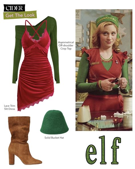 Christmas Movie Inspired Outfits, Christmas Characters To Dress Up As, Female Christmas Characters, Elf Outfit Christmas, Christmas Movie Outfit Ideas, Dress Like Christmas Movie Character, Christmas Movie Characters Dress Up, Christmas Character Outfits, Holiday Characters Costumes