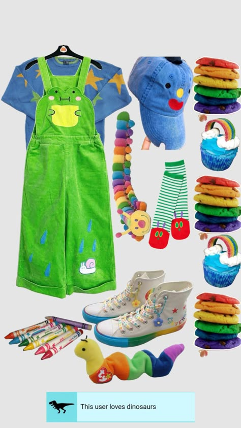 #kidcore #kidcoreoutfit Kid Core Aesthetic Outfit, Decora Outfits, Kidcore Style, Kid Core Outfits, Kidcore Outfit, Kidcore Clothing, Kid Core Aesthetic, Silly Clothes, Clown Clothes