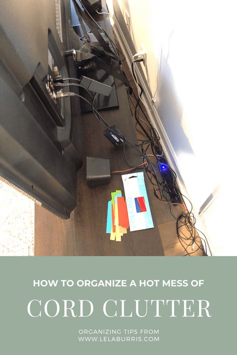 the easiest way to organize cord clutter Hide Computer Cords, Cord Hider, Cord Control, Tv Cords, Clutter Solutions, Declutter Home, Hide Wires, Living Room Furniture Arrangement, Clutter Organization