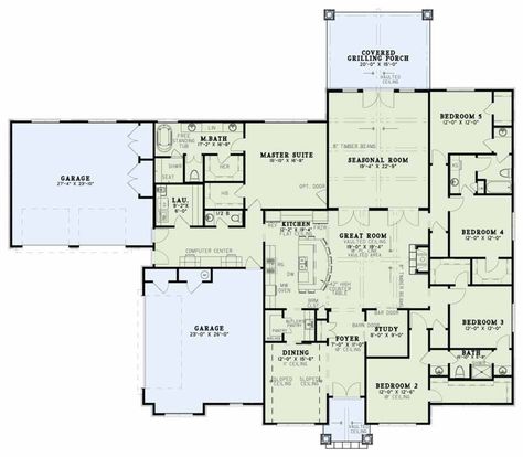 Seasonal Room, Island Seating, 5 Bed House, 5 Bedroom House Plans, Pool House Plans, Craftsman Bungalow, Kitchen Floor Plans, Kitchen Island With Seating, Craftsman Style House Plans