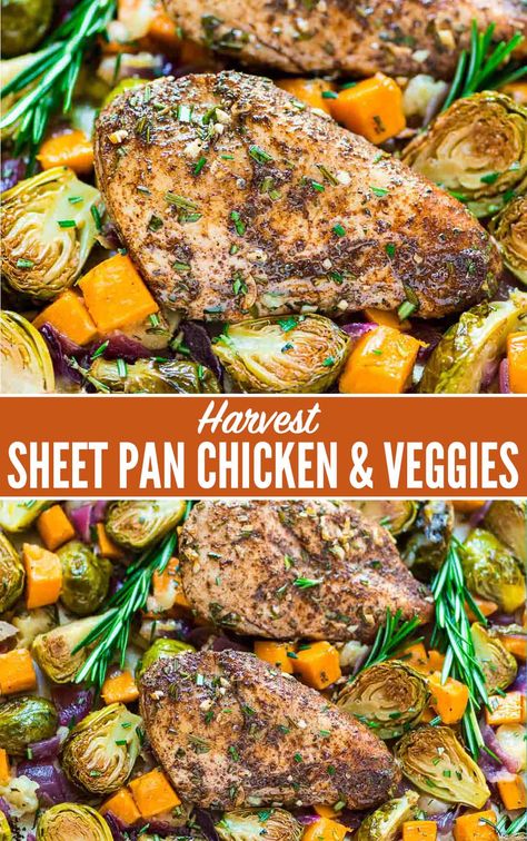 ONE PAN Paleo Harvest Sheet Pan Chicken Dinner with Sweet Potatoes, Apples, and Brussels Sprouts. Easy and healthy one pan recipe that’s perfect for busy weeknights! You'll love the warm, comforting mix of fall spices. The whole family LOVES this recipe! {paleo, whole 30, gluten free, dairy free} #wellplated #sheetpan #chicken #onepan #sweetpotatoes Dinner With Sweet Potatoes, Harvest Sheet Pan, Chicken With Sweet Potatoes, Sprouting Sweet Potatoes, Sweet Potato Dinner, Pan Chicken Recipes, Sheet Pan Chicken, Sheet Pan Dinners Recipes, Sweet Potato And Apple