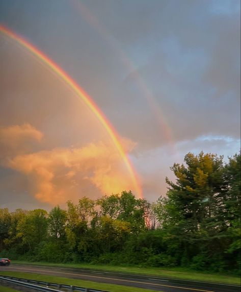 rainbow, double, driving, road, storm, rain, trees, sky Double Rainbows, Driving Road, Double Rainbow, Nature Photos, Photo Art, Trees, Rainbow, Road, Collage