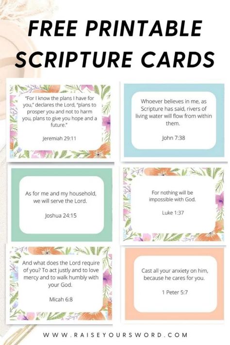 Free printable scripture cards to help learn and memorize scripture! Beautiful scripture cards to download and practicing memorizing scripture with these foundational bible verses. Hide God's Word in your heart as you use these scripture cards to help with bible memorization! #freeprintable #scripturecards #biblememoryverses Bible Verse To Memorize, Scripture Memory Cards, Scripture To Memorize, Ways To Memorize Scripture, Bible Verses For Teachers, Scriptures To Memorize, Free Printable Scripture Cards, Faith Binder, Palanca Ideas