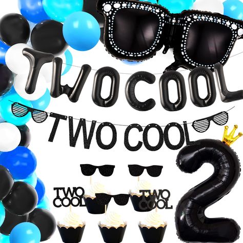 PRICES MAY VARY. Our Two Cool Birthday Decoration Boy set has it all to make this a big awesome day! This set of Two Cool Balloons can be use Two Cool Party! You will get:40 x latex balloons, 1 x two cool banner, 12 x two cool cupcake picks, 1 x 30 inch number 2 balloon, 1 x 30 inch sunglasses balloon( detail please refer to the pictures). DIY your Two Cool Birthday party! Use our balloons and backdrop to celebrate your impressive moment! CONTACT US directly and we will take care of it for you! Two Cool Birthday Party, Two Cool Birthday, Boy 2nd Birthday, 2nd Birthday Party For Boys, 2nd Birthday Boys, Two Cool, 2nd Birthday Gifts, Birthday Themes For Boys, 2nd Birthday Party Themes