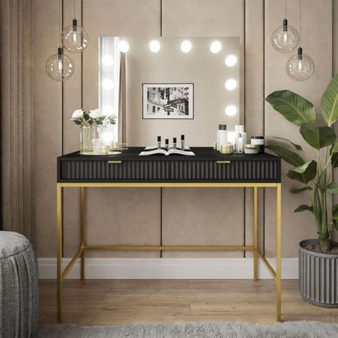 Black Dressing Table, Black Dressing Tables, Grey Dressing Table, Dressing Table With Mirror, Furniture Dressing Table, Bedroom Makeup Vanity, Table With Mirror, Bedroom Dressing Table, Beauty Rituals