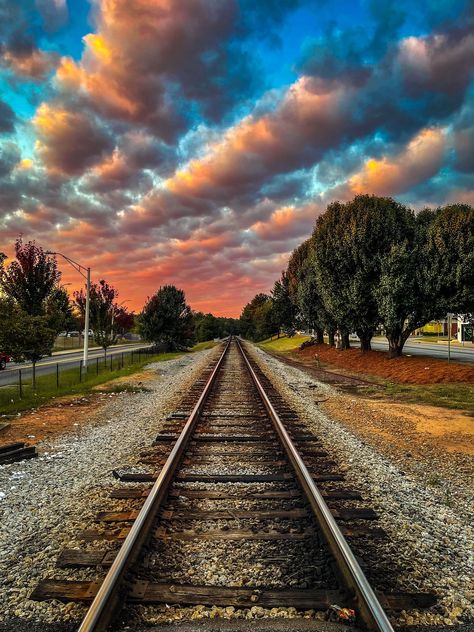 This image was captured on a beautiful morning in downtown College Park, Ga. The colorful sky provided a great start to the day, and includes the railroad which is a vital part of the growth of the metro Atlanta area. Railroad Aesthetic, Train Images, Pretty Scenery, Photography Bucket List, Rail Train, Colorful Sky, A Beautiful Morning, College Park, Stone Mountain