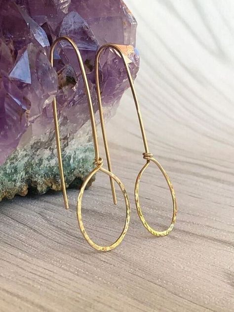 Hoop Earrings Diy, Bijoux Fil Aluminium, Drop Hoop Earrings, Metalsmithing Jewelry, Art Jewelry Contemporary, Basic Jewelry, Hammered Earrings, Wire Work Jewelry, Work Jewelry