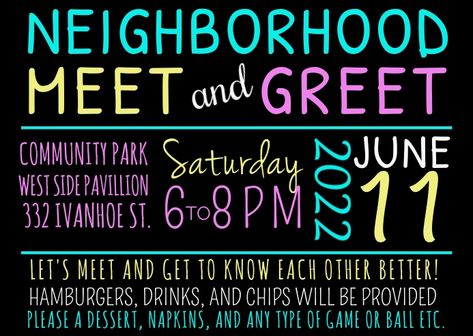 NEIGHBORHOOD BLOCK PARTY INVITATION Neighborhood Events Ideas, Hoa Neighborhood Events, Neighborhood Social Event Ideas, Neighborhood Social Committee Ideas, Neighborhood Block Party Ideas, Neighborhood Party Ideas, Block Party Ideas, Neighborhood Party Invitations, Hoa Ideas