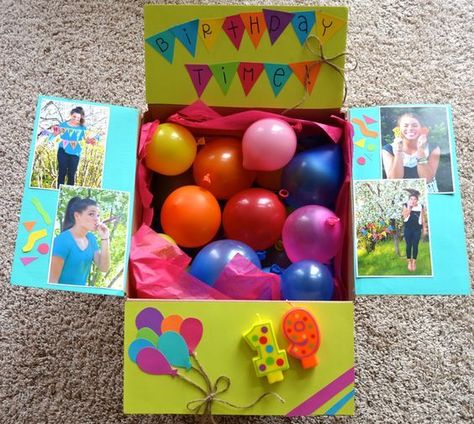 birthday care package that says birthday time and has number candles glued to flap Diy Care Package, Birthday Care Packages, Birthday Packages, Seni Origami, Care Packages, Birthday Box, Boyfriend Birthday, Money Gift, Birthday Gifts For Boyfriend