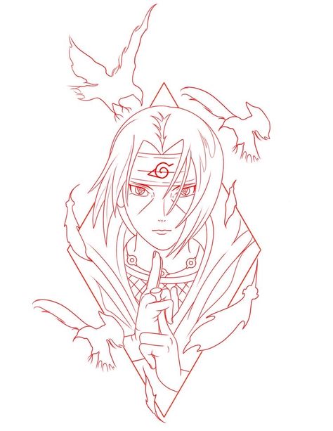 Naruto Outline Drawing, Anime Tattoos Stencil, Itachi Tattoo Stencil, Itachi Outline, Anime Stencil Tattoo, Anime Tattoo Outline, Naruto Tattoo Stencil, Naruto Tattoo Sketch, Naruto Tattoo Ideas Design