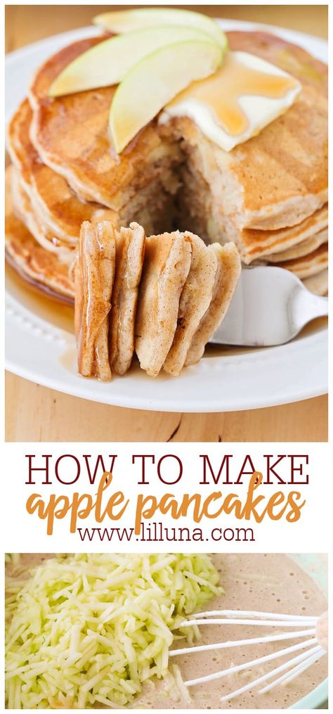 Light Fluffy Pancakes, Cinnamon Pancakes Recipe, Apple Pancake Recipe, Apple Cinnamon Pancakes, Pancakes Breakfast, Cinnamon Pancakes, Apple Pancakes, Breakfast Routine, Tasty Pancakes