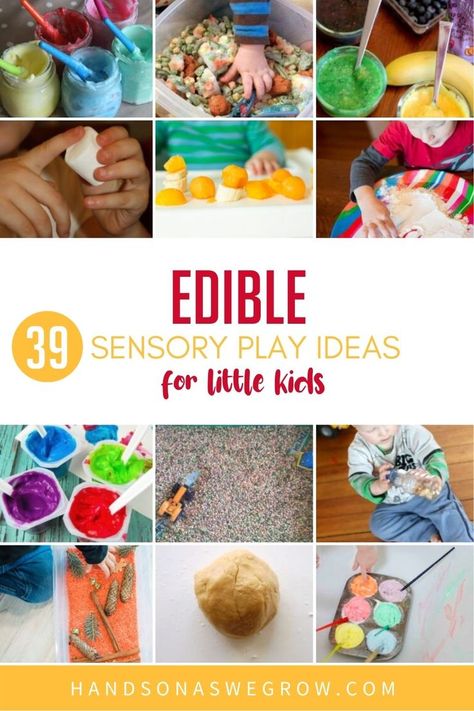 Edible sensory play ideas for kids (especially babies and toddlers) that put everything in their mouth. Most materials are from the pantry! Food Activities For Toddlers, Edible Sensory, Edible Sensory Play, Sensory Kids, Sensory Play Toddlers, Sensory Play Ideas, Senses Activities, Indoor Activities For Toddlers, Sensory Ideas