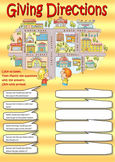 Giving directions (listening) - Ficha interactiva English Exercises, Teaching English Grammar, English Games, Give Directions, English Classroom, English Activities, English As A Second Language (esl), English As A Second Language, Language Teaching