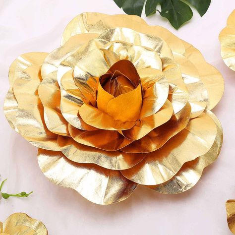 4 Pack 16" Large Metallic Gold Real Touch Artificial Foam Craft Roses Foam Diy, Paper Flower Centerpieces, Arch Decoration Wedding, Foam Roses, Foam Flowers, Wall Backdrops, Flower Backdrop, Reception Decor, Party Tableware