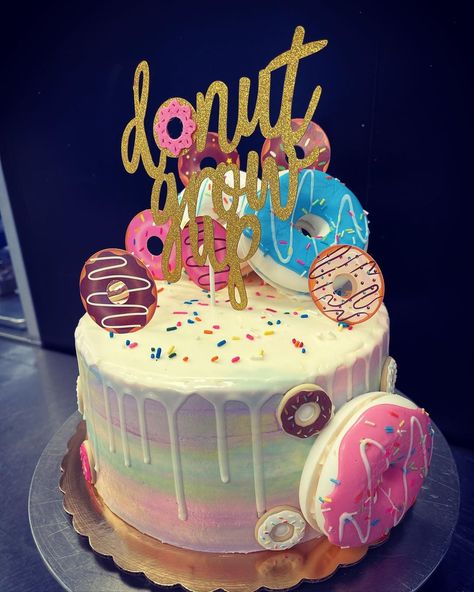 Luca Pastry on Instagram: “🍩 themed birthday cake! Donut Grow Up. Order your custom cake today! 📞734-983-0050. #donuts #cake #buttercream #frosting #bakery #baking…” Birthday Cake Donut, Donut Grow Up Cake, Cake Buttercream Frosting, Donuts Cake, Cake Donut, Up Cake, Rosette Cake, Cake Buttercream, Themed Birthday Cakes