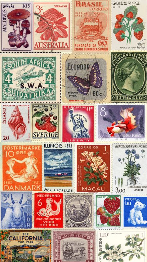 Postage Stamps Collage, Stamps Postage, Postage Stamp Design, Postal Vintage, Scrapbook Printing, Postcard Stamps, Postage Stamp Art, Scrapbook Stickers Printable, Cover Art Design